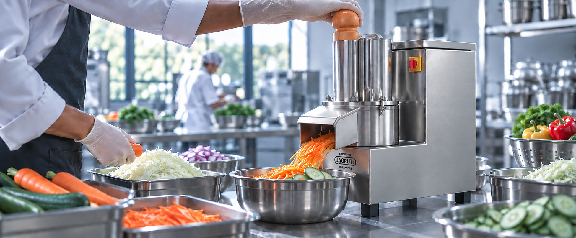 Jagruti food processing machinery in a commercial restaurant kitchen