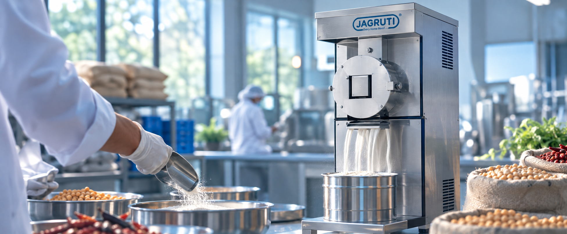 Jagruti pulverizer machine grinding spices to a fine, consistent texture