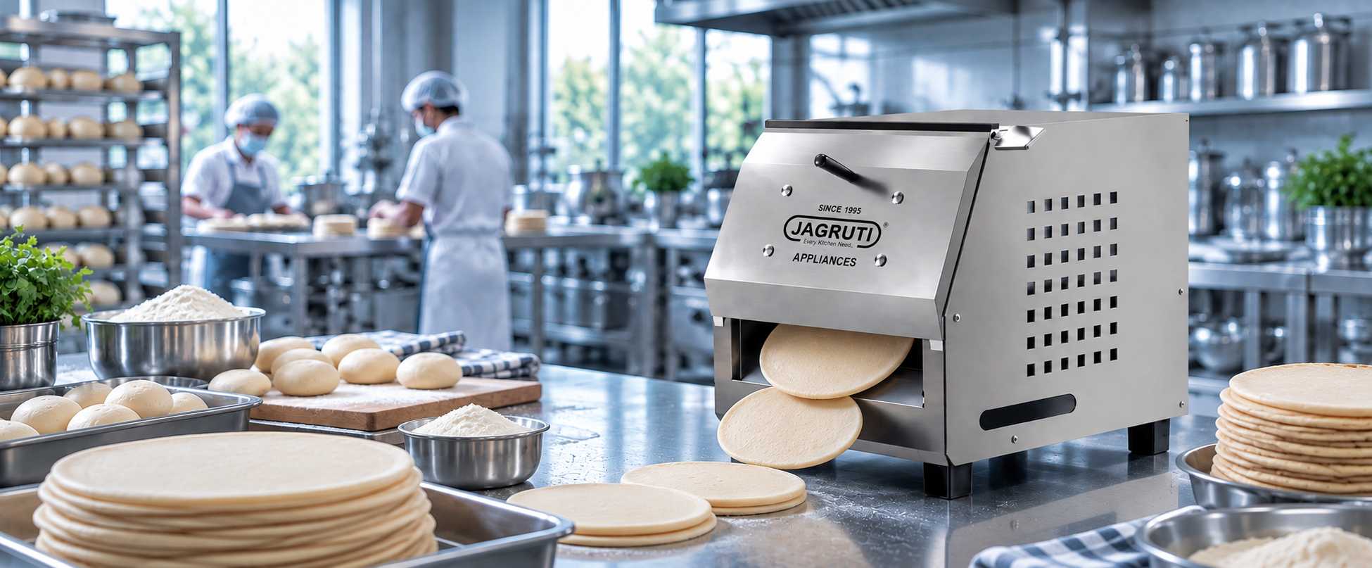 Jagruti automatic roti making machine in a commercial kitchen